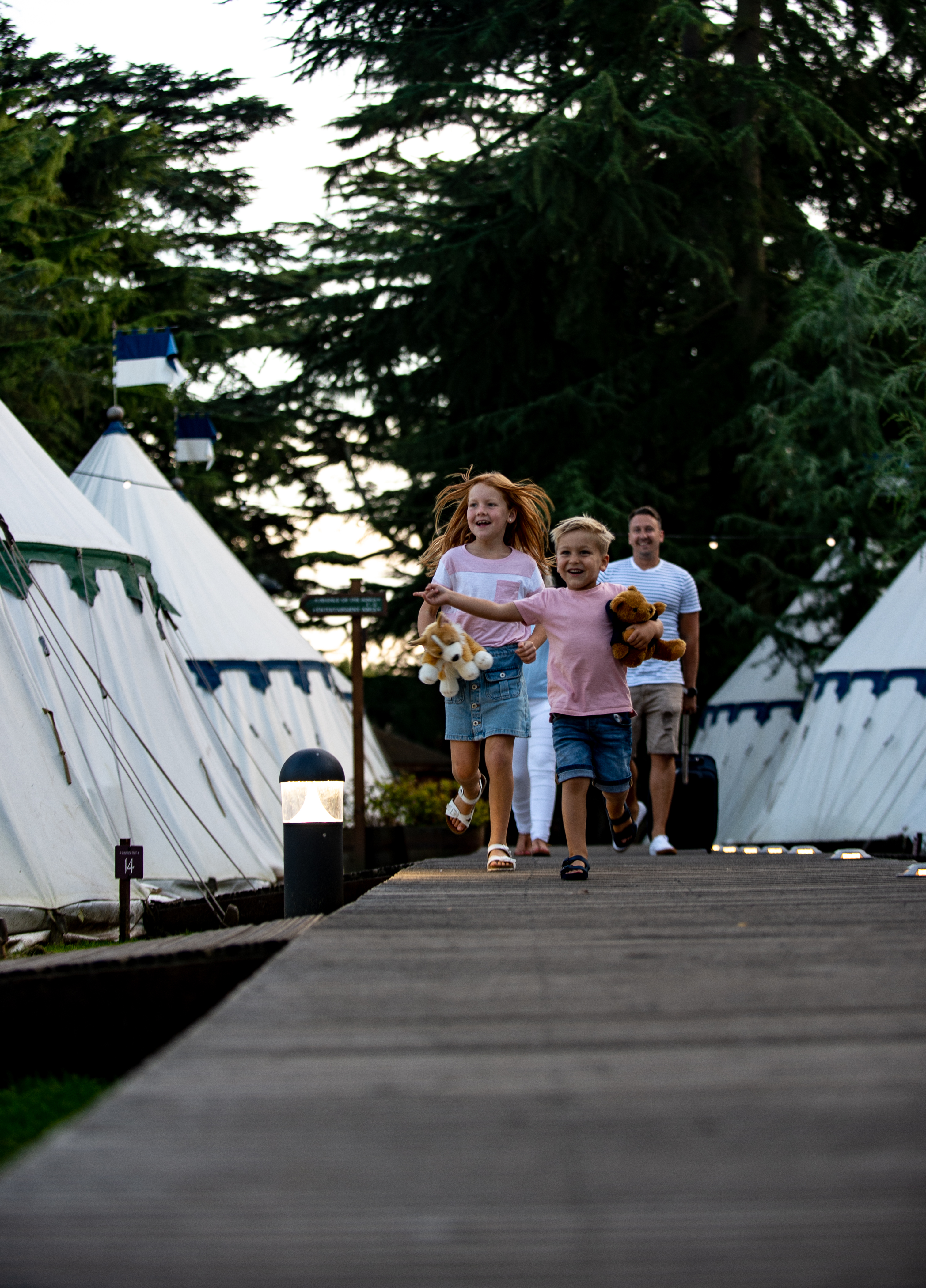 Excited children glamping